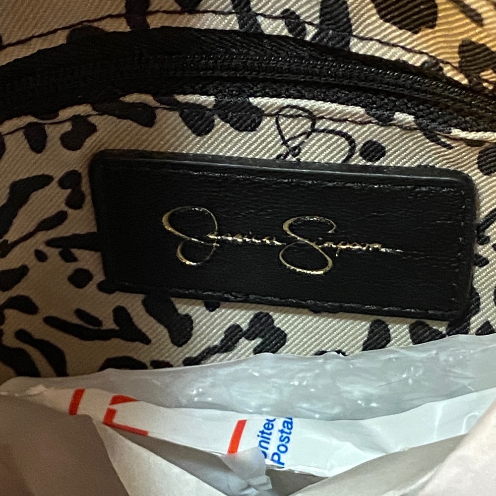 Jessica Simpson NWT Black Faux Leather Shoulder Hobo Bag with Scarf - Picture 8 of 11